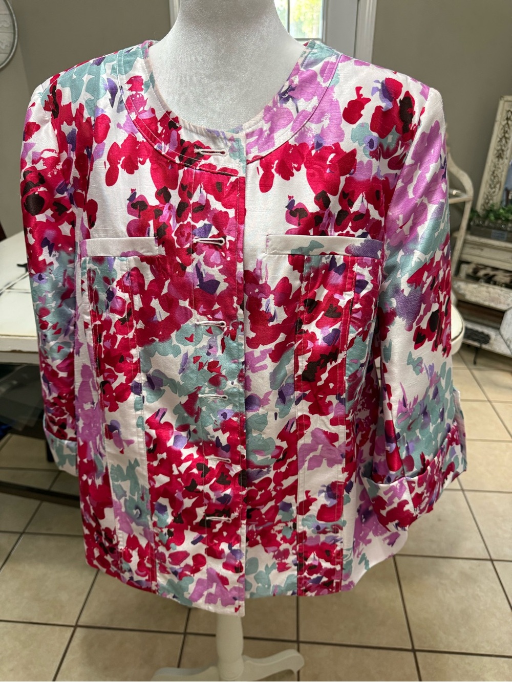Cato Multicolor Floral Print Blazer - Pink, Purple, Aqua Size 18/20W - Picture 2 of 11
